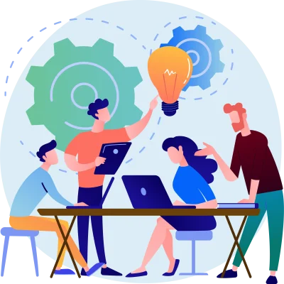 Team brainstormt over een digitale strategie en software-oplossing